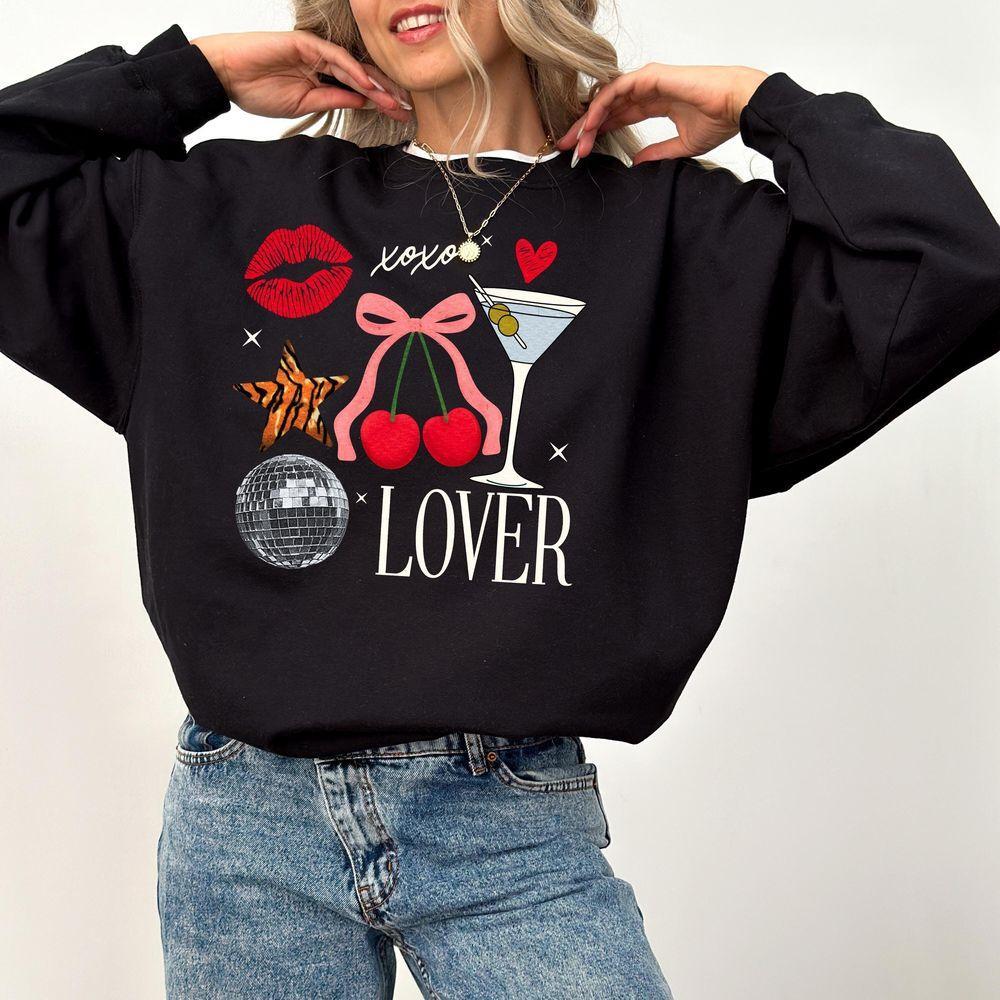 Cute Red Bow Valentine's Day Crewneck Retro Valentines Collage Sweatshirt Valentines Day Tshirt Galentine's Day Sweatshirt Martini Graphic Printed Merch